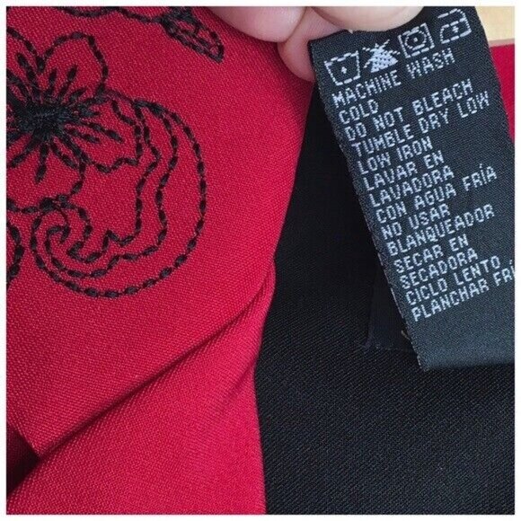 90s Red Suit Jacket Zip Front Dressy Size 5/6 Floral Embroidered Collar Office - Picture 2 of 4